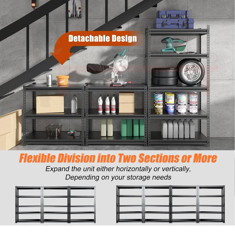 FIT-RIGHT BOLTLESS RACKS 1500MM (60") HT X 900MM (36") WIDE X 375MM (15") DEEP 5 LEVELS LOAD CAPACITY OF 100 KGS PER LEVEL, POWDER COATED FULL METAL BODY, BLUE/ORANGE