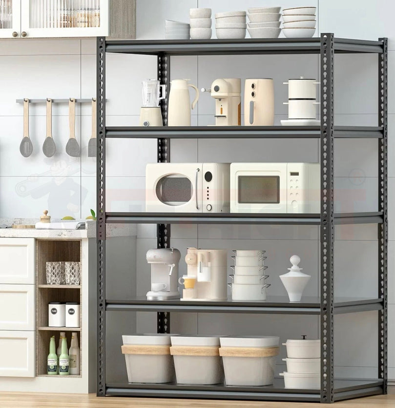 FIT-RIGHT BOLTLESS RACKS 1500MM (60") HT X 900MM (36") WIDE X 375MM (15") DEEP 5 LEVELS LOAD CAPACITY OF 100 KGS PER LEVEL, POWDER COATED FULL METAL BODY, BLUE/ORANGE