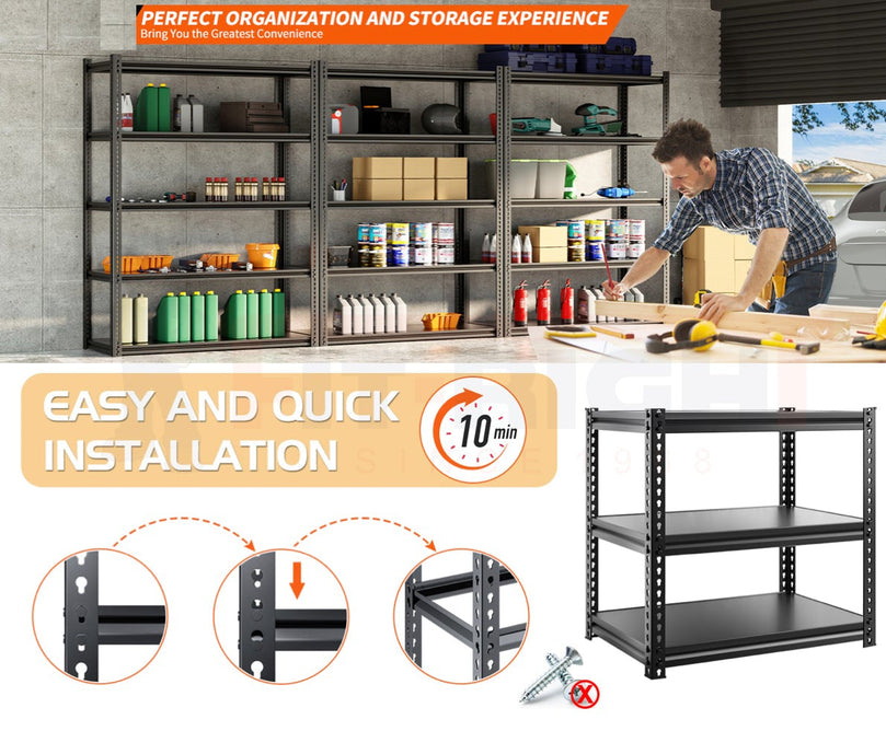 FIT-RIGHT BOLTLESS RACKS 750MM (30") HT X 900MM (36") WIDE X 300MM (12") DEEP 3 LEVELS LOAD CAPACITY OF 100 KGS PER LEVEL, POWDER COATED FULL METAL BODY, OFF WHITE