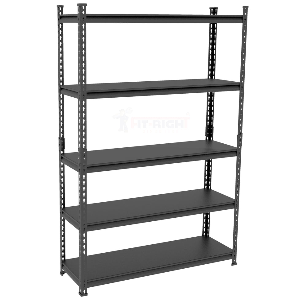 FIT-RIGHT BOLTLESS RACKS 1800MM (72") HT X 900MM (36") WIDE X 300MM (12") DEEP 5 LEVELS LOAD CAPACITY OF 100 KGS PER LEVEL, POWDER COATED FULL METAL BODY, BLACK MATT