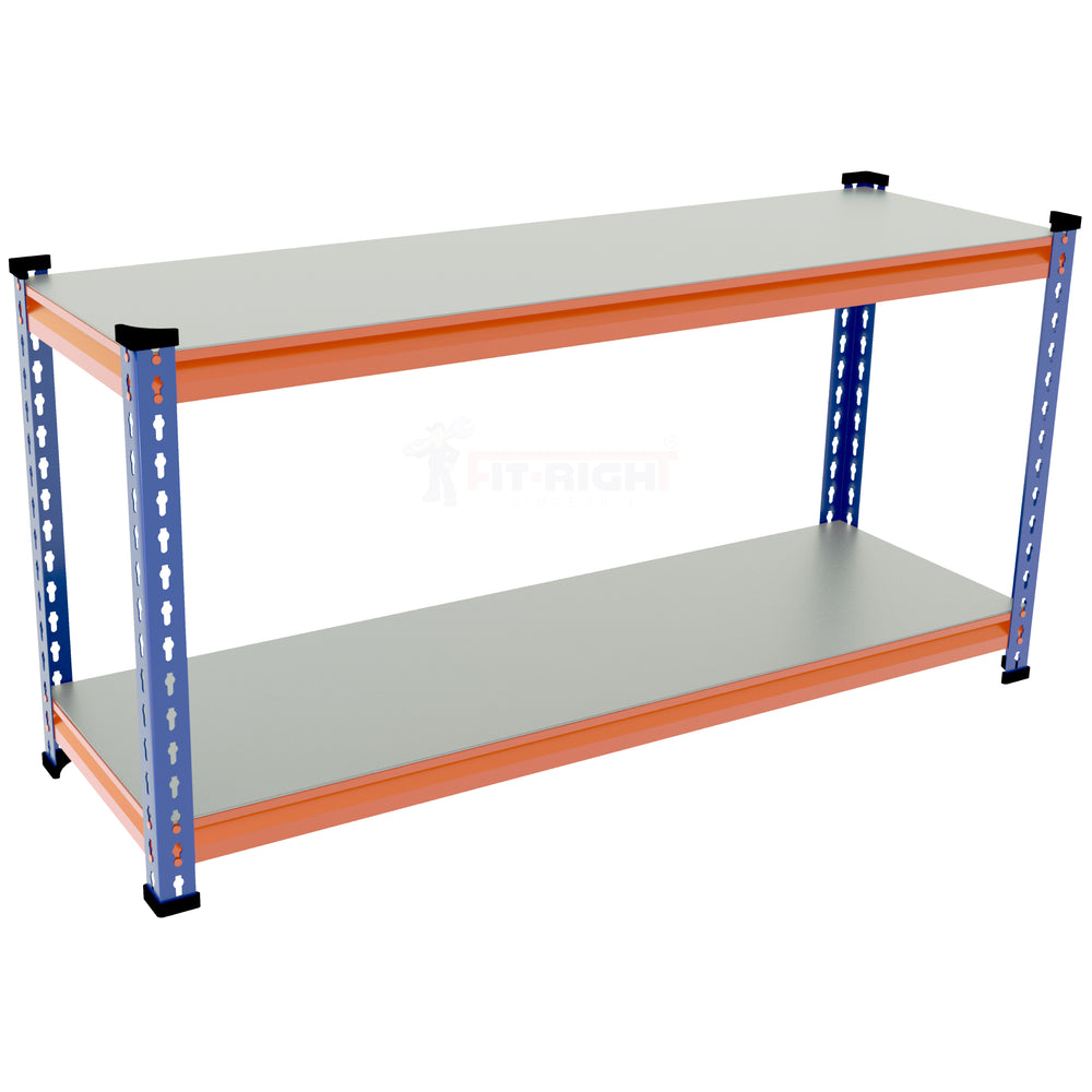 FIT-RIGHT BOLTLESS RACKS 600MM (24") HT X 900MM (36") WIDE X 300MM (12") DEEP 2 LEVELS LOAD CAPACITY OF 100 KGS PER LEVEL, POWDER COATED FULL METAL BODY, BLUE/ORANGE