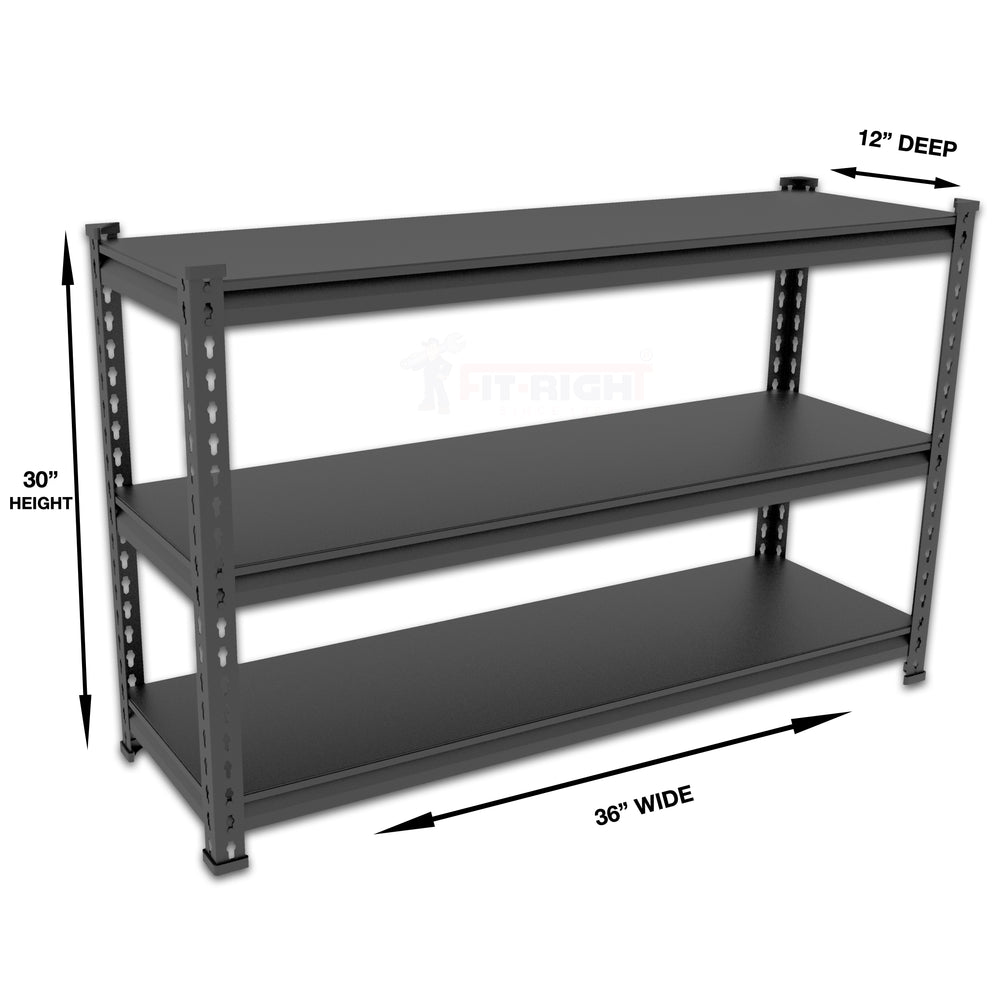 FIT-RIGHT BOLTLESS RACKS 750MM (30") HT X 600MM (24") WIDE X 300MM (12") DEEP 3 LEVELS LOAD CAPACITY OF 100 KGS PER LEVEL, POWDER COATED FULL METAL BODY, BLACK MATT