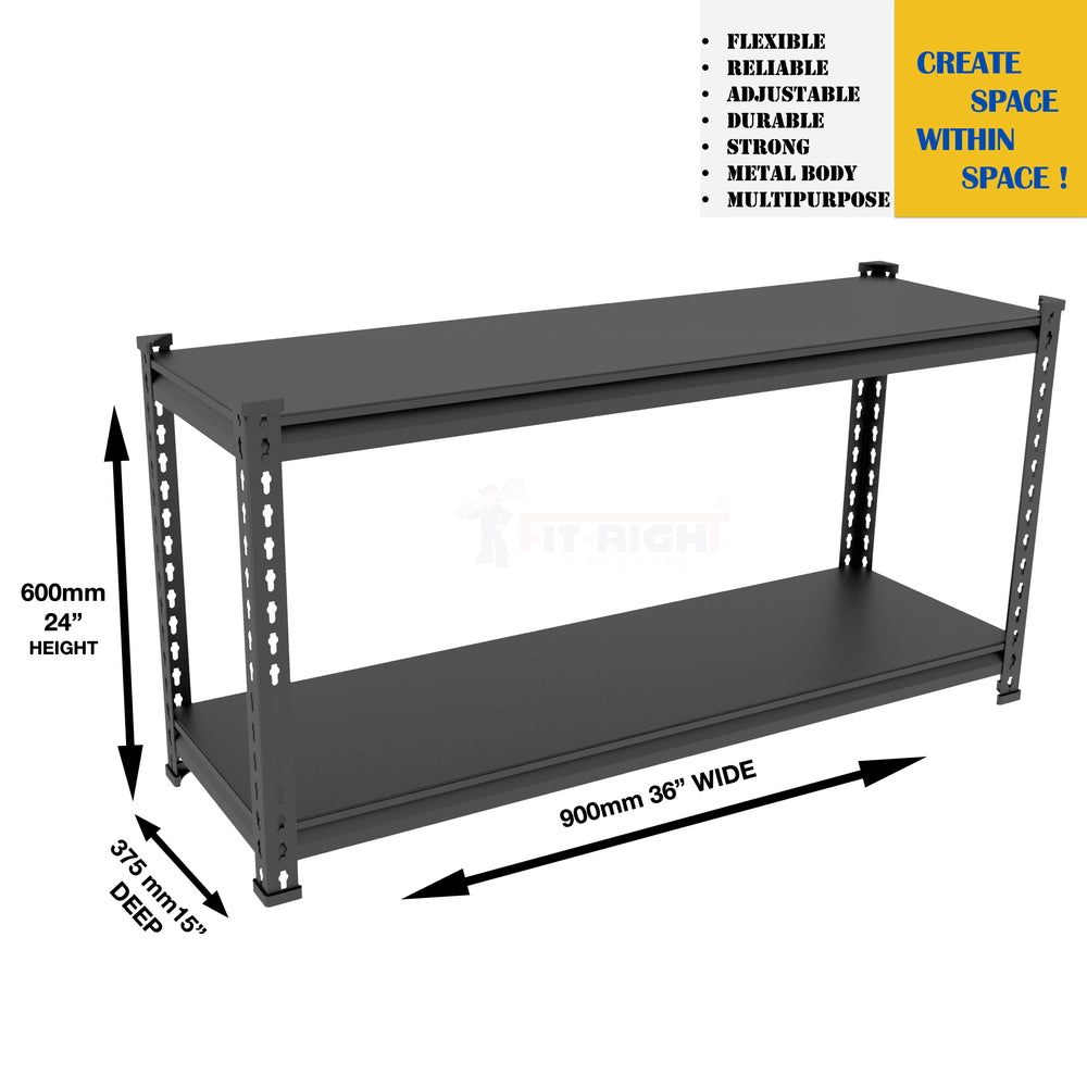 FIT-RIGHT BOLTLESS RACKS 600MM (24") HT X 900MM (36") WIDE X 375MM (15") DEEP 2 LEVELS LOAD CAPACITY OF 100 KGS PER LEVEL, POWDER COATED FULL METAL BODY, BLACK MATT