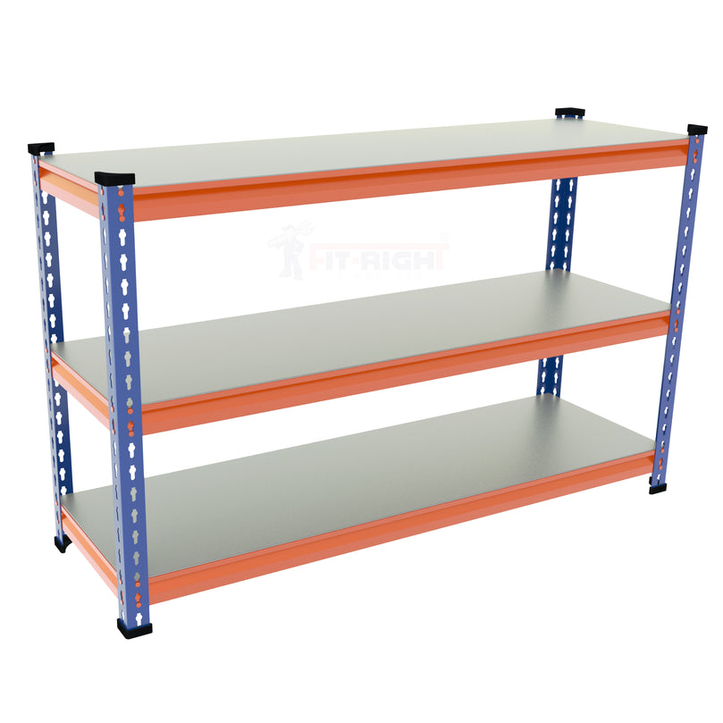 FIT-RIGHT BOLTLESS RACKS 750MM (30") HT X 900MM (36") WIDE X 375MM (15") DEEP 3 LEVELS LOAD CAPACITY OF 100 KGS PER LEVEL, POWDER COATED FULL METAL BODY, BLUE/ORANGE