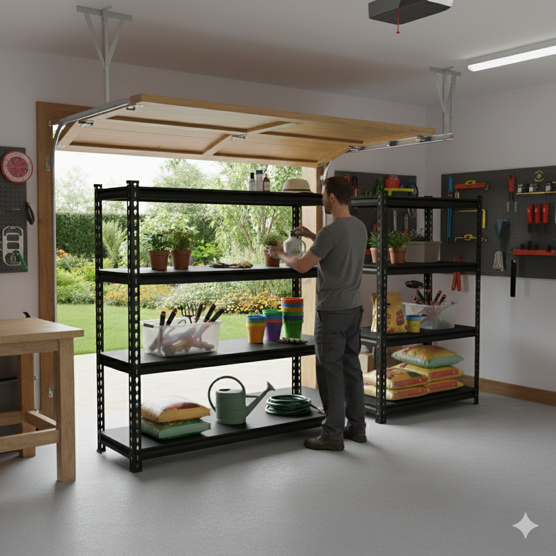 FIT-RIGHT BOLTLESS RACKS 1200MM (48") HT X 1200MM (48") WIDE X 375MM (15") DEEP 4 LEVELS LOAD CAPACITY OF 100 KGS PER LEVEL, POWDER COATED FULL METAL BODY, BLACK MATT