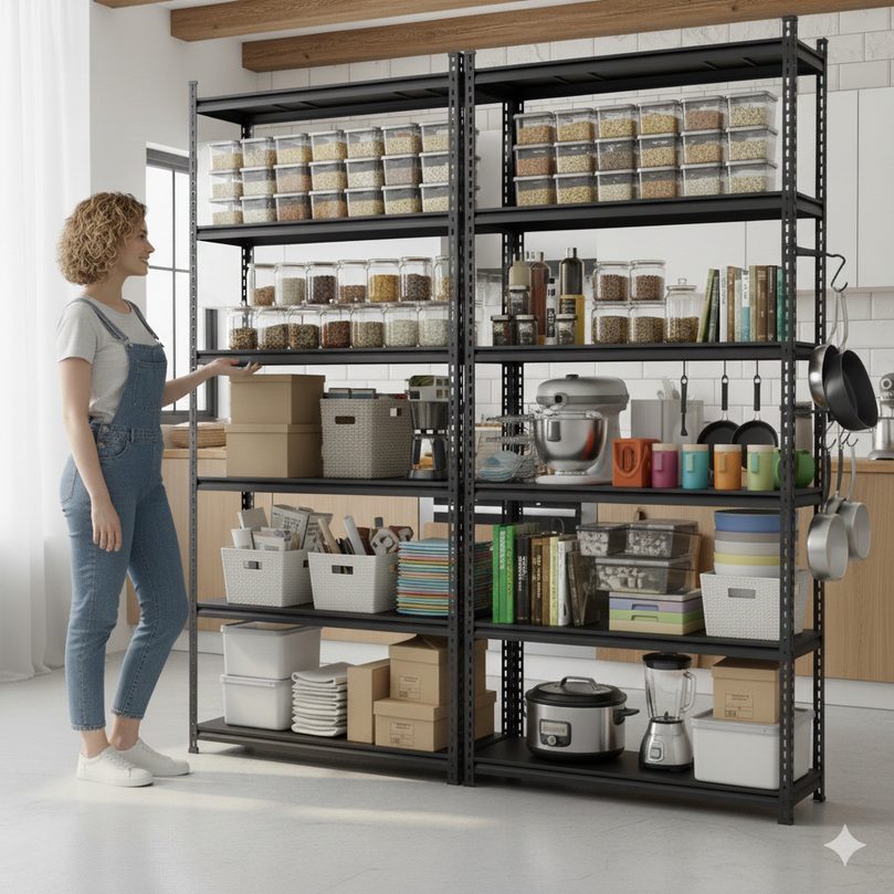 FIT-RIGHT BOLTLESS RACKS 2500MM (96") HT X 900MM (36") WIDE X 300MM (12") DEEP 6 LEVELS LOAD CAPACITY OF 100 KGS PER LEVEL, POWDER COATED FULL METAL BODY, BLACK MATT