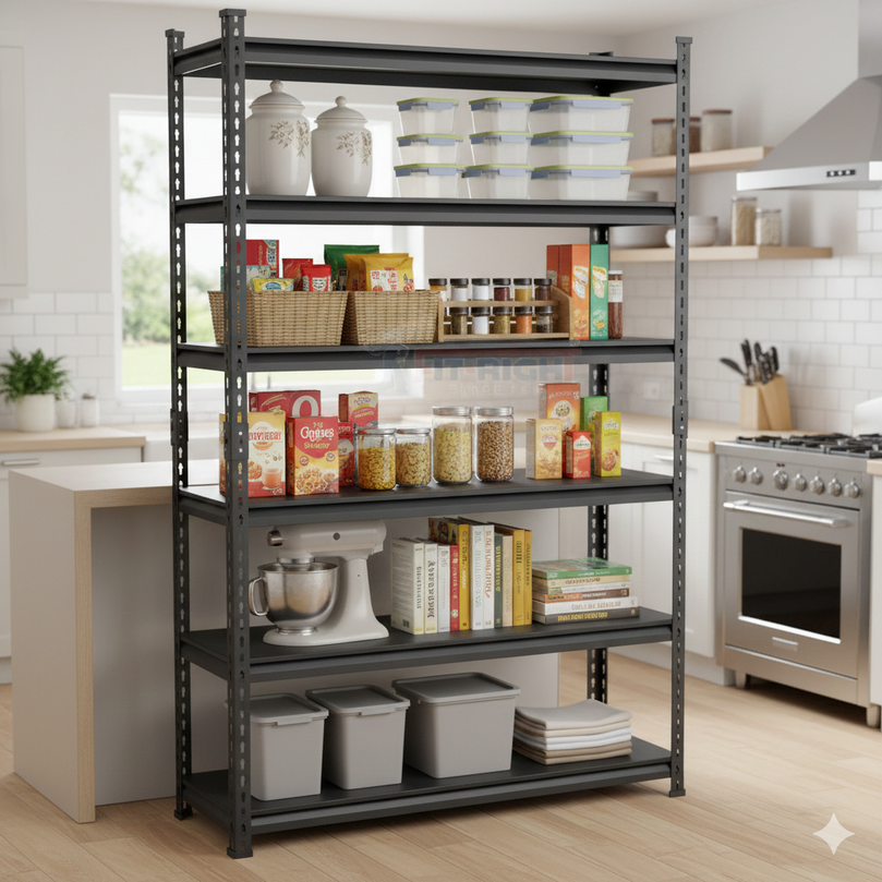 FIT-RIGHT BOLTLESS RACKS 1500MM (60") HT X 1200MM (48") WIDE X 300MM (12") DEEP 5 LEVELS LOAD CAPACITY OF 100 KGS PER LEVEL, POWDER COATED FULL METAL BODY, BLACK MATT