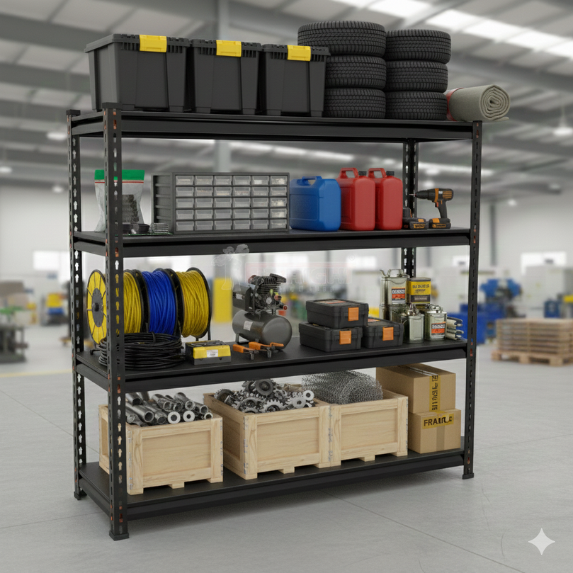 FIT-RIGHT BOLTLESS RACKS 1200MM (48") HT X 1200MM (48") WIDE X 375MM (15") DEEP 4 LEVELS LOAD CAPACITY OF 100 KGS PER LEVEL, POWDER COATED FULL METAL BODY, BLACK MATT