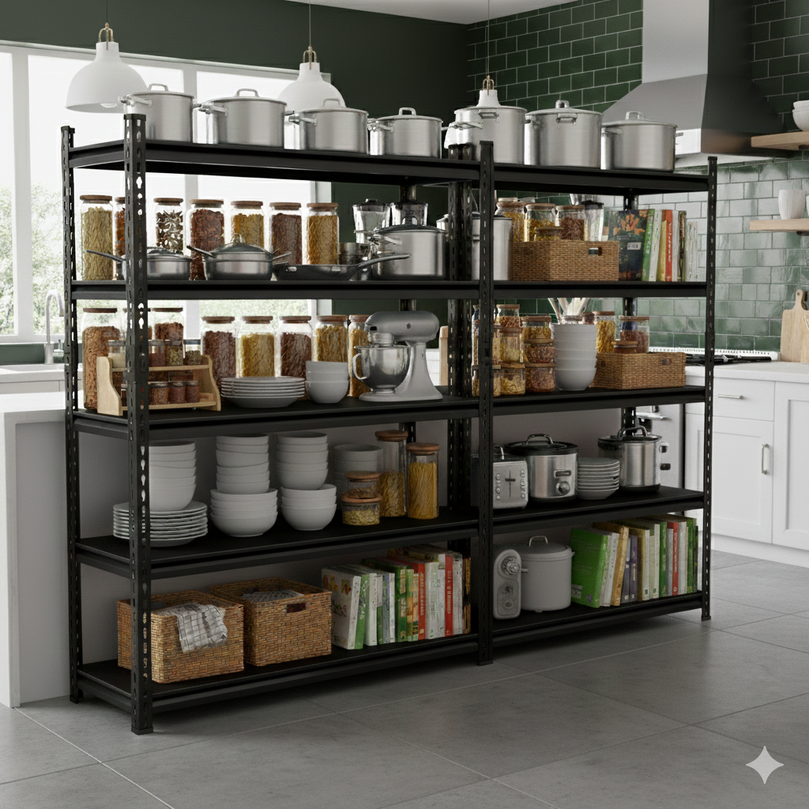 FIT-RIGHT BOLTLESS RACKS 1500MM (60") HT X 1200MM (48") WIDE X 300MM (12") DEEP 5 LEVELS LOAD CAPACITY OF 100 KGS PER LEVEL, POWDER COATED FULL METAL BODY, BLACK MATT