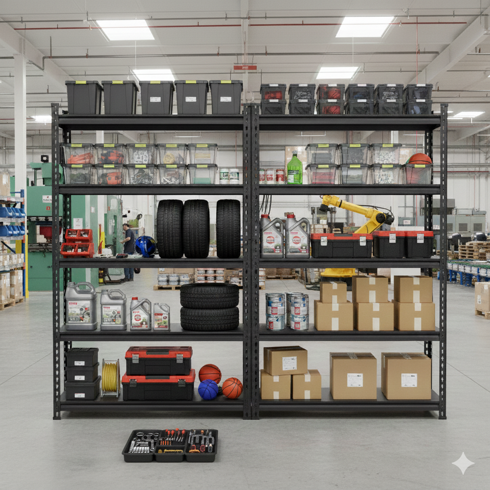 FIT-RIGHT BOLTLESS RACKS 1500MM (60") HT X 900MM (36") WIDE X 375MM (15") DEEP 5 LEVELS LOAD CAPACITY OF 100 KGS PER LEVEL, POWDER COATED FULL METAL BODY, BLACK MATT