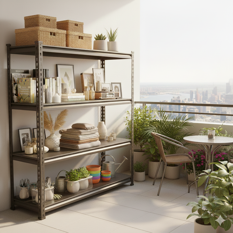 FIT-RIGHT BOLTLESS RACKS 1200MM (48") HT X 1200MM (48") WIDE X 375MM (15") DEEP 4 LEVELS LOAD CAPACITY OF 100 KGS PER LEVEL, POWDER COATED FULL METAL BODY, BLACK MATT