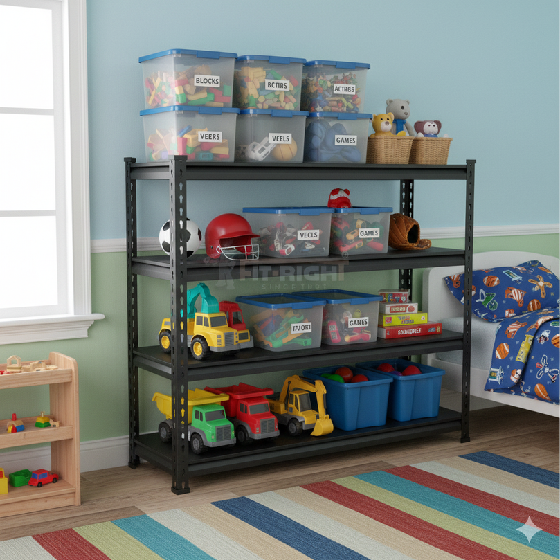 FIT-RIGHT BOLTLESS RACKS 750MM (30") HT X 900MM (36") WIDE X 375MM (15") DEEP 3 LEVELS LOAD CAPACITY OF 100 KGS PER LEVEL, POWDER COATED FULL METAL BODY, BLACK MATT