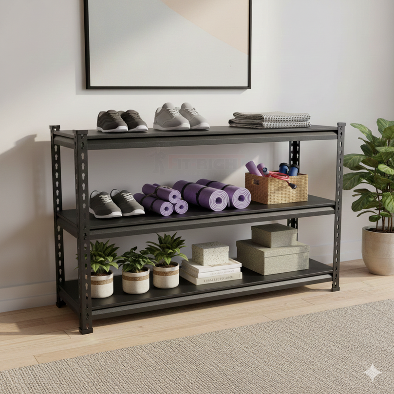 FIT-RIGHT BOLTLESS RACKS 750MM (30") HT X 900MM (36") WIDE X 300MM (12") DEEP 3 LEVELS LOAD CAPACITY OF 100 KGS PER LEVEL, POWDER COATED FULL METAL BODY, BLACK MATT