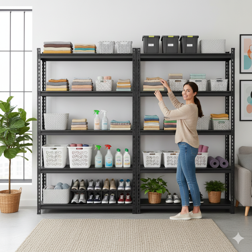 FIT-RIGHT BOLTLESS RACKS 1500MM (60") HT X 1200MM (48") WIDE X 300MM (12") DEEP 5 LEVELS LOAD CAPACITY OF 100 KGS PER LEVEL, POWDER COATED FULL METAL BODY, BLACK MATT