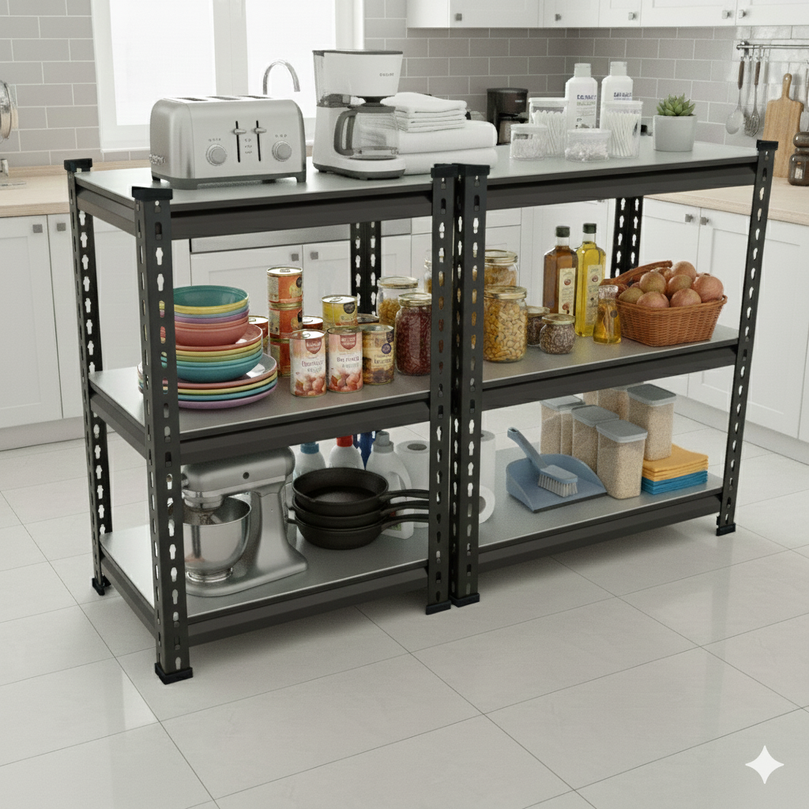 FIT-RIGHT BOLTLESS RACKS 750MM (30") HT X 900MM (36") WIDE X 300MM (12") DEEP 3 LEVELS LOAD CAPACITY OF 100 KGS PER LEVEL, POWDER COATED FULL METAL BODY, BLACK MATT