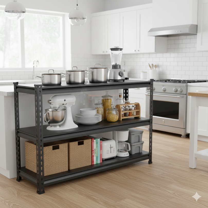 FIT-RIGHT BOLTLESS RACKS 750MM (30") HT X 900MM (36") WIDE X 300MM (12") DEEP 3 LEVELS LOAD CAPACITY OF 100 KGS PER LEVEL, POWDER COATED FULL METAL BODY, BLACK MATT