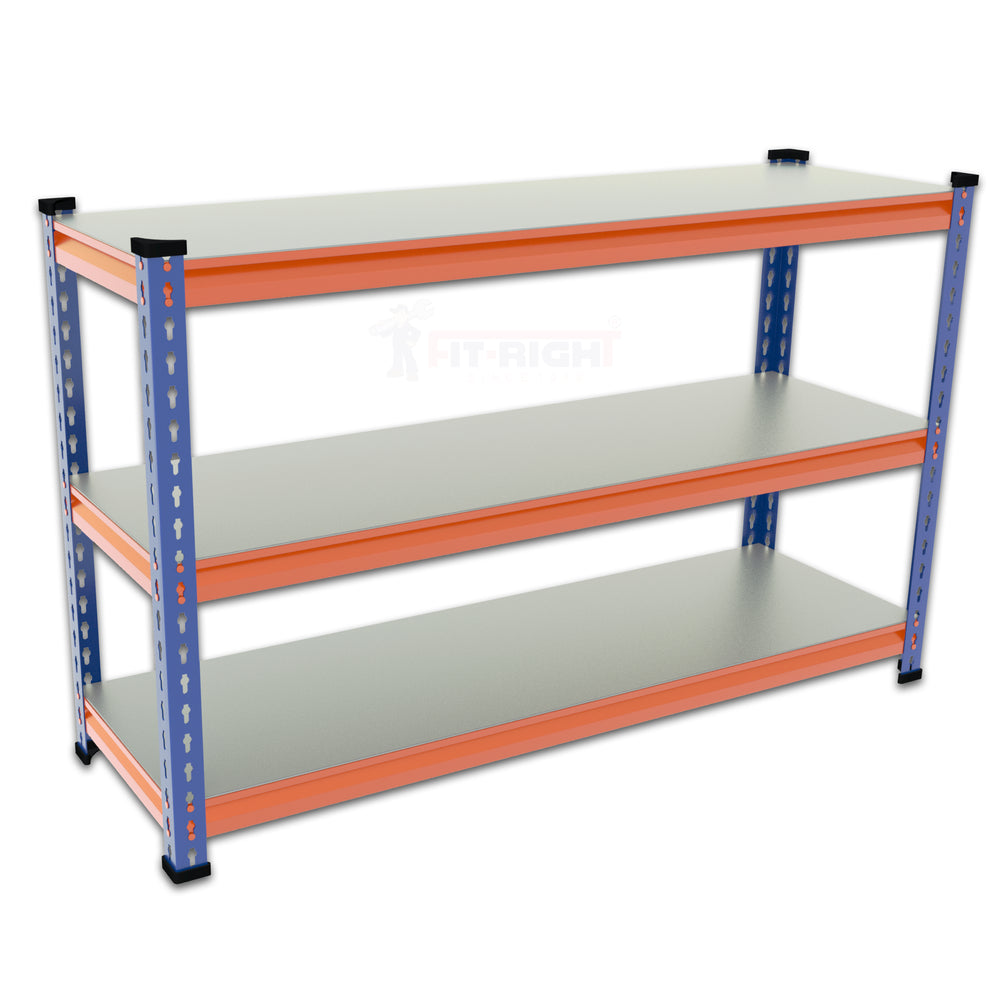 FIT-RIGHT BOLTLESS RACKS 750MM (30") HT X 900MM (36") WIDE X 300MM (12") DEEP 3 LEVELS LOAD CAPACITY OF 100 KGS PER LEVEL, POWDER COATED FULL METAL BODY, BLUE/ORANGE