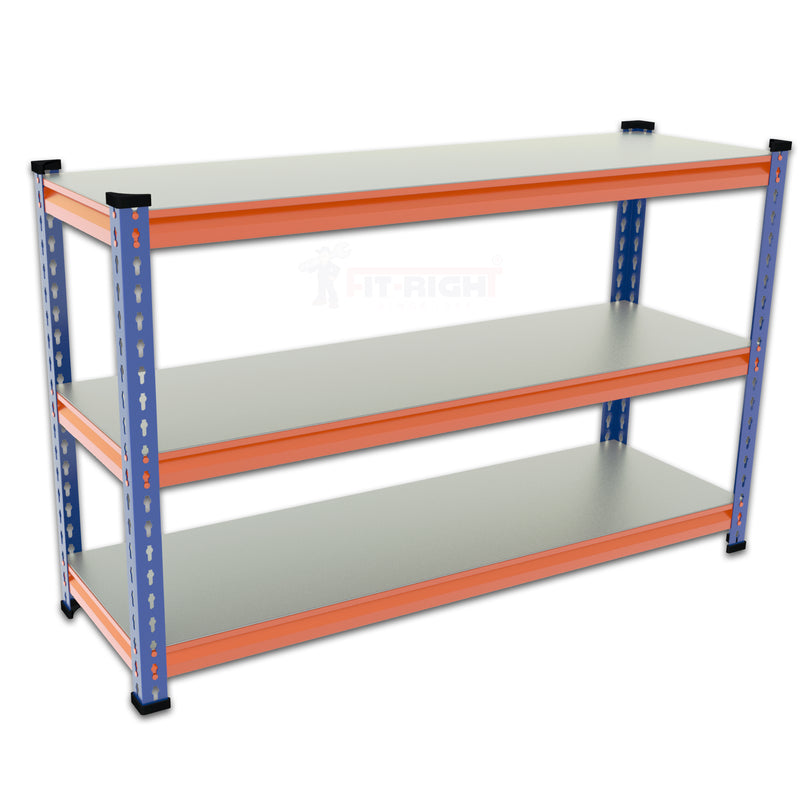 FIT-RIGHT BOLTLESS RACKS 750MM (30") HT X 900MM (36") WIDE X 300MM (12") DEEP 3 LEVELS LOAD CAPACITY OF 100 KGS PER LEVEL, POWDER COATED FULL METAL BODY, BLUE/ORANGE