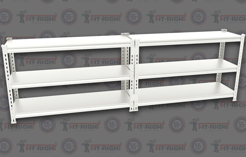 FIT-RIGHT BOLTLESS RACKS 750MM (30") HT X 900MM (36") WIDE X 300MM (12") DEEP 3 LEVELS LOAD CAPACITY OF 100 KGS PER LEVEL, POWDER COATED FULL METAL BODY, OFF WHITE