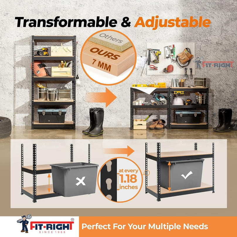 FIT-RIGHT BOLTLESS RACKS 900MM (36") HT X 600MM (24") WIDE X 300MM (12") DEEP 3 LEVELS LOAD CAPACITY OF 100 KGS PER LEVEL POWDER COATED BLACK