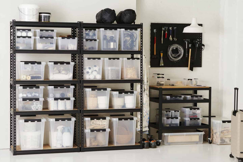 FIT-RIGHT BOLTLESS RACKS 1500MM (60") HT X 900MM (36") WIDE X 375MM (15") DEEP 5 LEVELS LOAD CAPACITY OF 100 KGS PER LEVEL, POWDER COATED FULL METAL BODY, BLUE/ORANGE