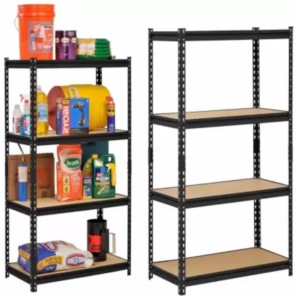FIT-RIGHT BOLTLESS RACKS 1200MM (48") HT X 600MM (24") WIDE X 300MM (12") DEEP 4 LEVELS LOAD CAPACITY OF 100 KGS PER LEVEL, POWDER COATED BLACK