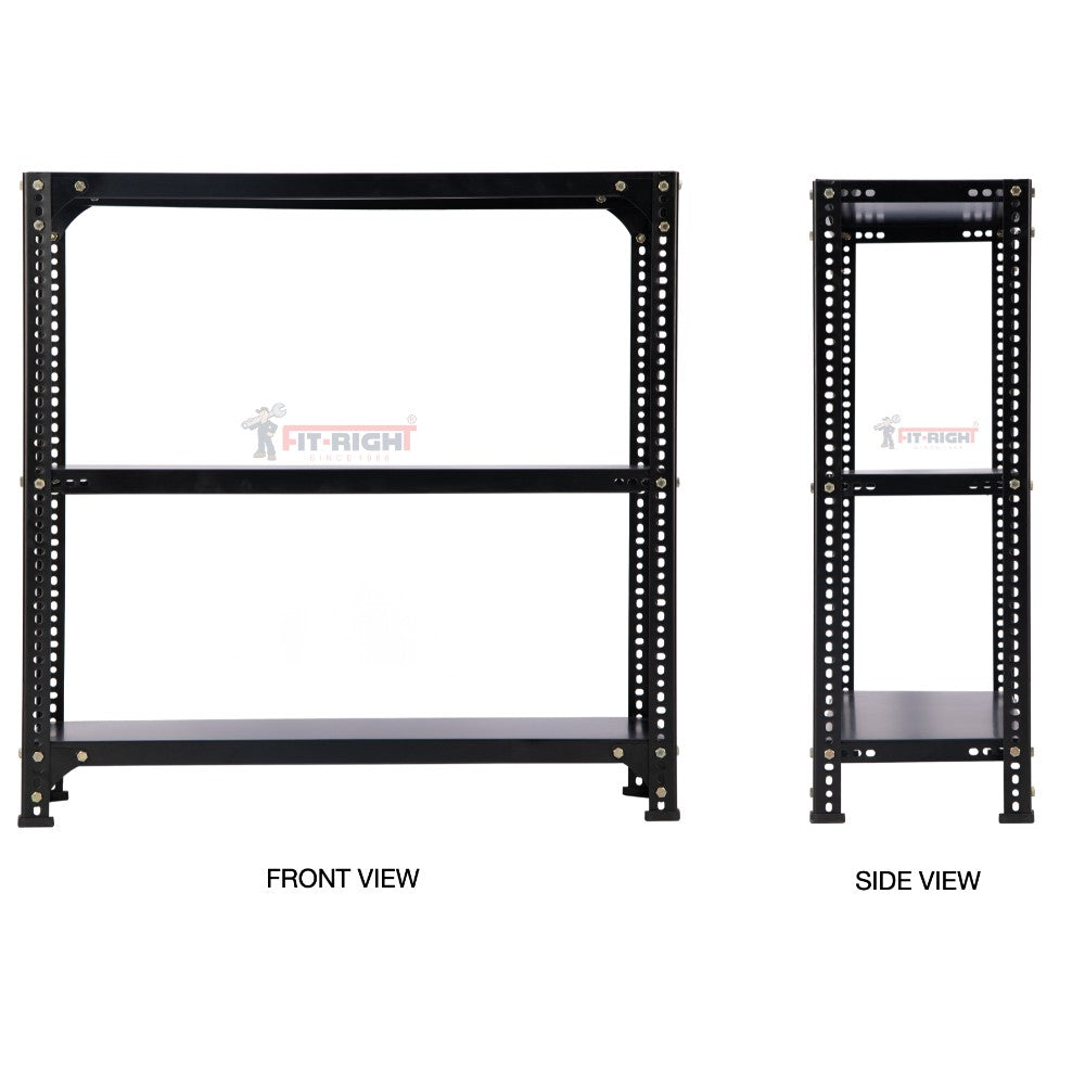 FIT-RIGHT SLOTTED ANGLES RACKS 900MM (36") HT X 900MM(36") WIDE X 300MM (12") DEEP 3 LEVELS LOAD CAPACITY OF 30-40 KGS, POWDER COATED BLACK ,ANGLES 1.8MM (15G),SHELVES 22G
