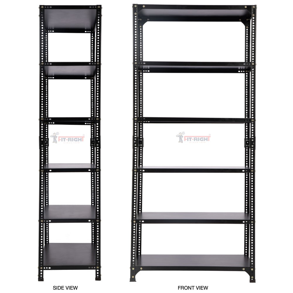 FIT-RIGHT SLOTTED ANGLES RACKS 2000MM (78") HT X 1200MM(48") WIDE X 375MM (15") DEEP 6 LEVELS LOAD CAPACITY OF 30-40 KGS, POWDER COATED BLACK ,ANGLES 1.8MM (15G),SHELVES 22G