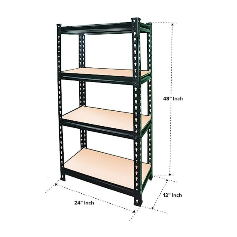 FIT-RIGHT BOLTLESS RACKS 1200MM (48") HT X 600MM (24") WIDE X 300MM (12") DEEP 4 LEVELS LOAD CAPACITY OF 100 KGS PER LEVEL, POWDER COATED BLACK