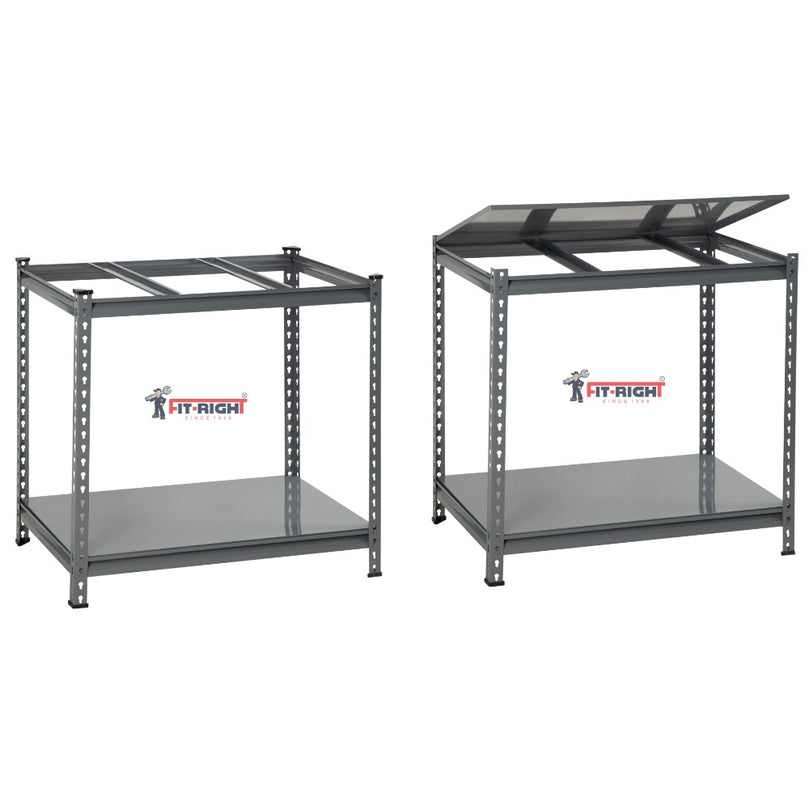 FIT-RIGHT BOLTLESS RACKS 1800MM (72") HT X 900MM (36") WIDE X 600MM (24") DEEP 4 LEVELS LOAD CAPACITY OF 120 KGS PER LEVEL, POWDER COATED GREY WITH HEAVY DUTY SHELVES