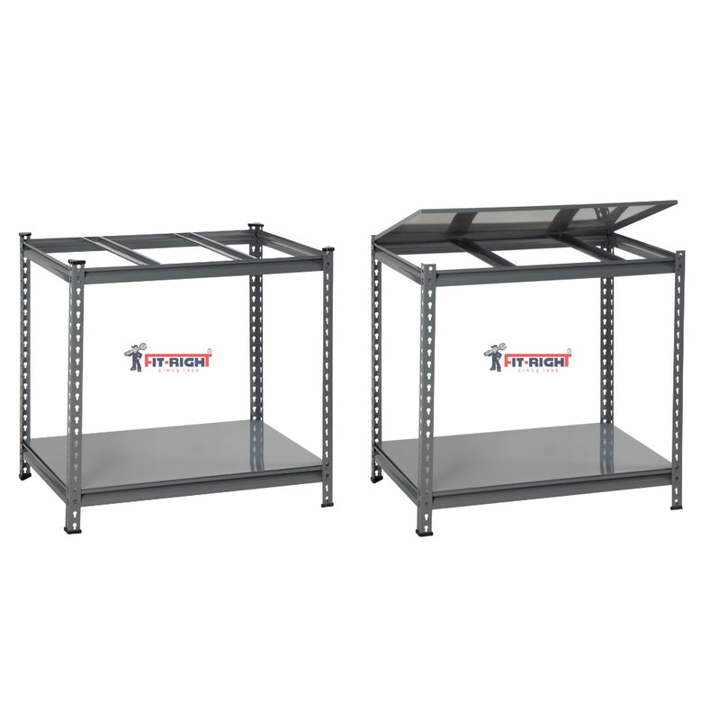 FIT-RIGHT BOLTLESS RACKS 2500MM (96") HT X 900MM (36") WIDE X 450MM (18") DEEP 5 LEVELS LOAD CAPACITY OF 120 KGS PER LEVEL, POWDER COATED GREY WITH HEAVY DUTY SHELVES