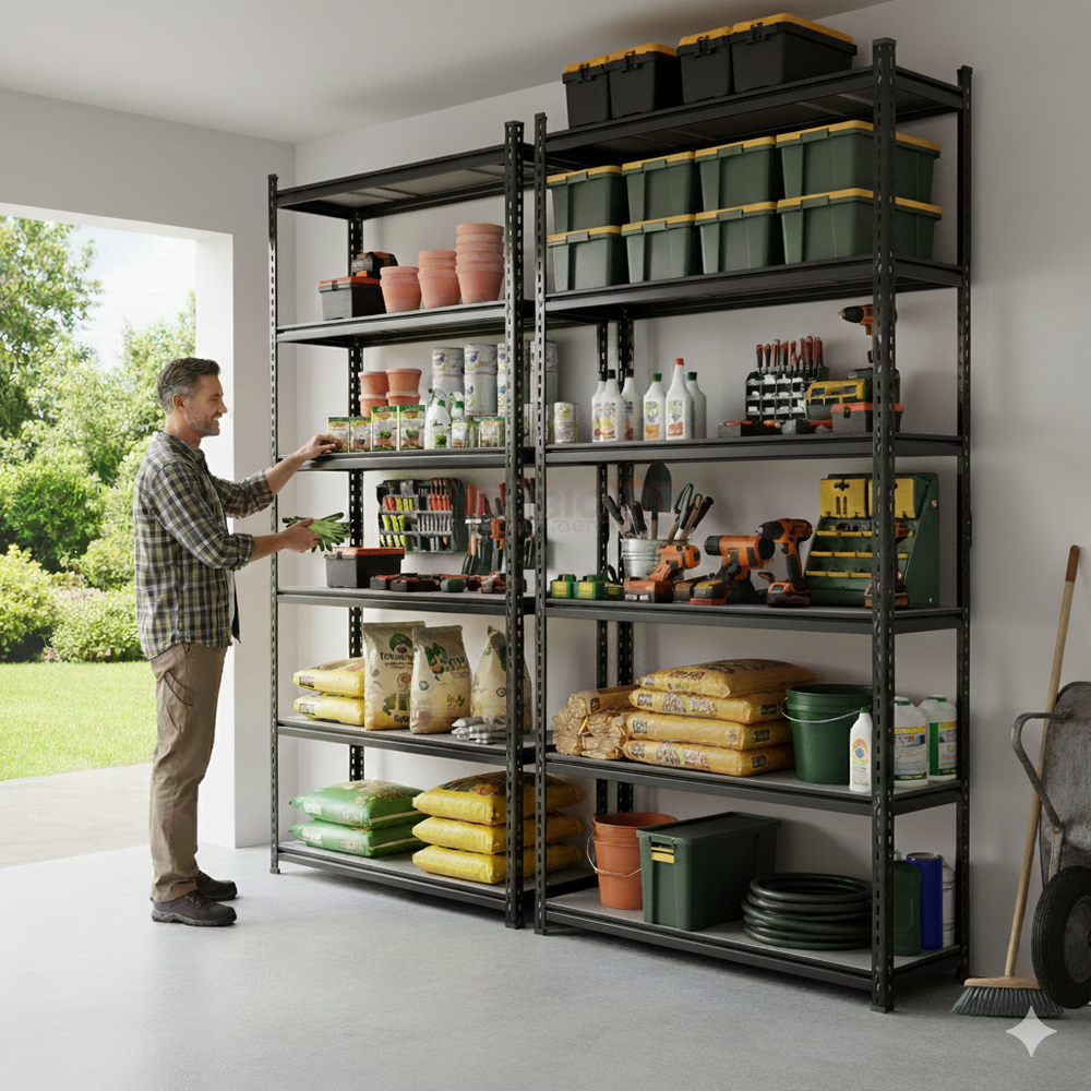 FIT-RIGHT BOLTLESS RACKS 2500MM (96") HT X 1200MM (48") WIDE X 375MM (15") DEEP 6 LEVELS LOAD CAPACITY OF 100 KGS PER LEVEL, POWDER COATED FULL METAL BODY, BLACK MATT