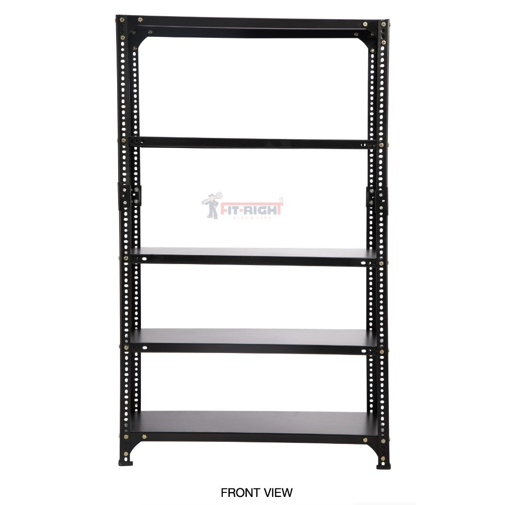 FIT-RIGHT SLOTTED ANGLES RACKS 1500MM (60") HT X 900MM(36") WIDE X 450MM (18") DEEP 5 LEVELS LOAD CAPACITY OF 30-40 KGS, POWDER COATED BLACK ,ANGLES 1.8MM (15G),SHELVES 22G