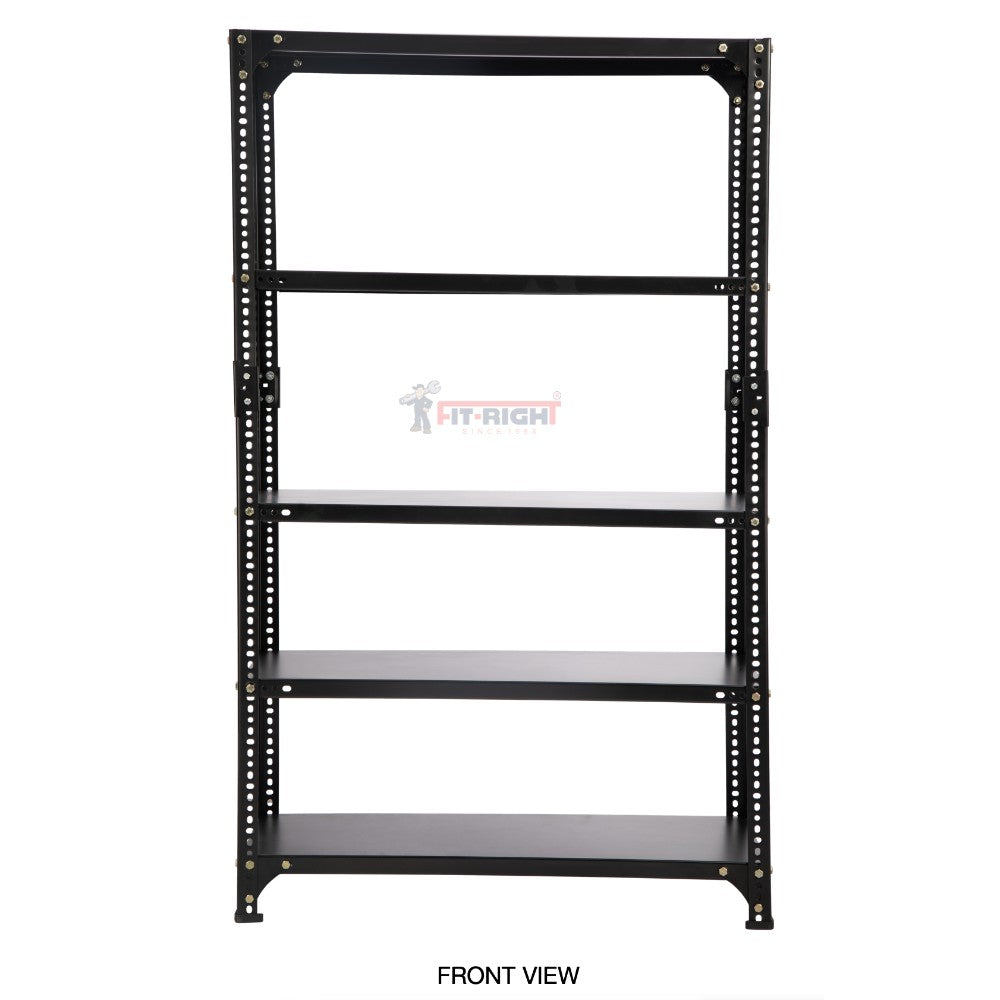 FIT-RIGHT SLOTTED ANGLES RACKS 1500MM (60") HT X 900MM(36") WIDE X 300MM (12") DEEP 5 LEVELS LOAD CAPACITY OF 30-40 KGS, POWDER COATED BLACK ,ANGLES 1.8MM (15G),22G SHELVES